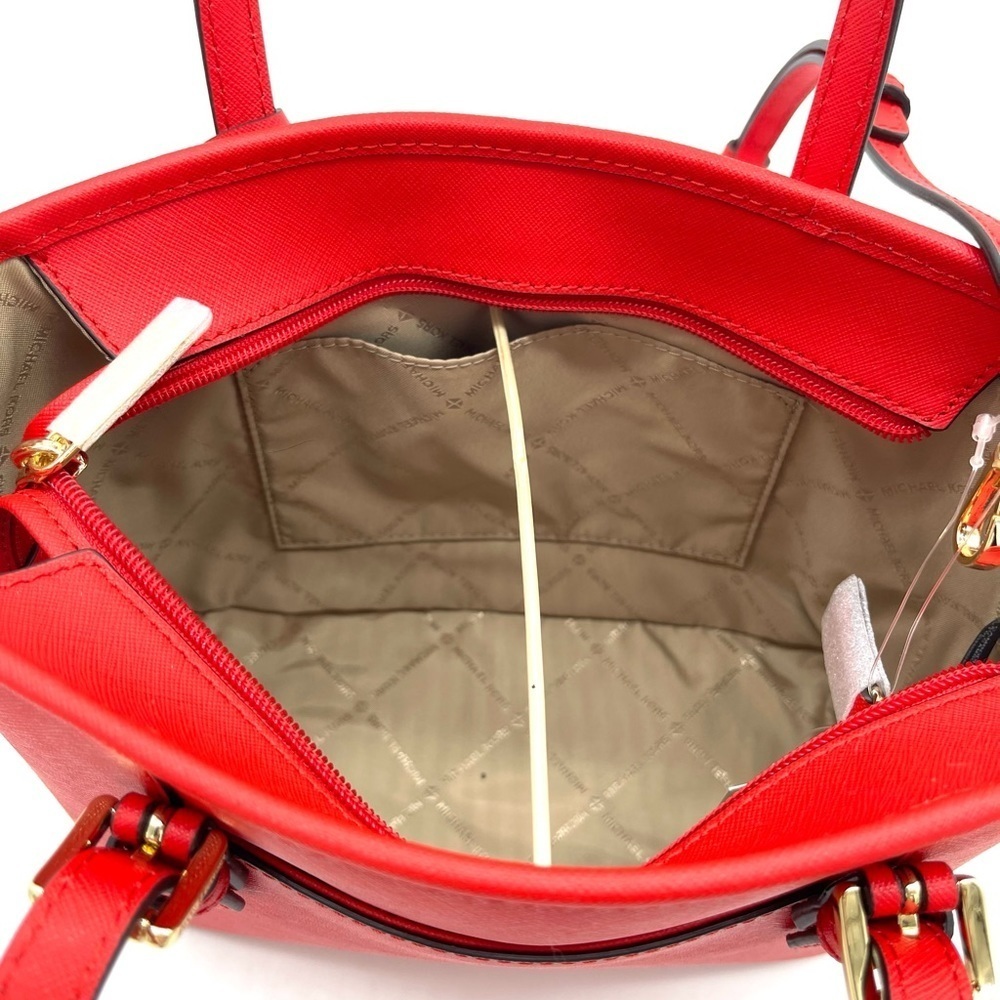 Michael Kors Extra Small To Zip Tote Bag Red/Gold - Picture 5 of 7